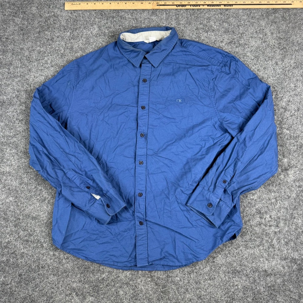 Calvin Klein Button Down Mens Size XL Blue Long Sleeve Logo Casual Shirt